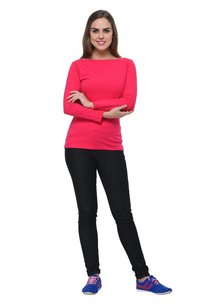 Picture of Frenchtrendz Cotton Spandex Swe Pink Boat Neck Full Sleeve Top