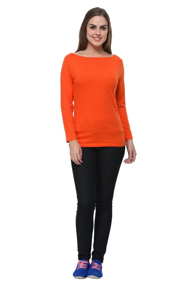 Picture of Frenchtrendz Cotton Spandex Rust Red Boat Neck Full Sleeve Top