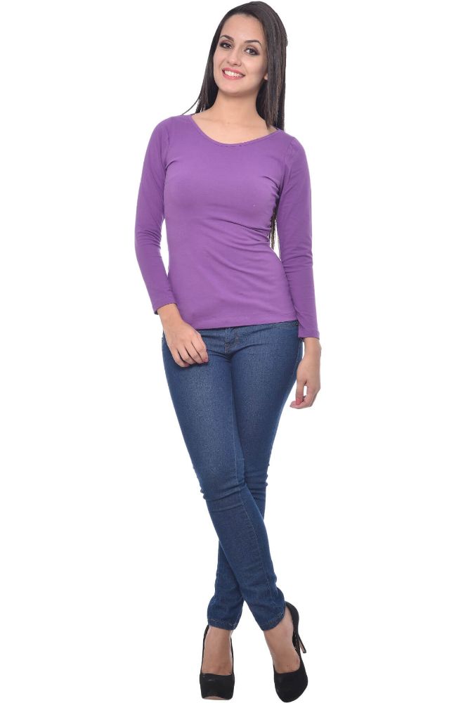 Picture of Frenchtrendz Cotton Spandex Light Purple Bateu Neck Full Sleeve Top
