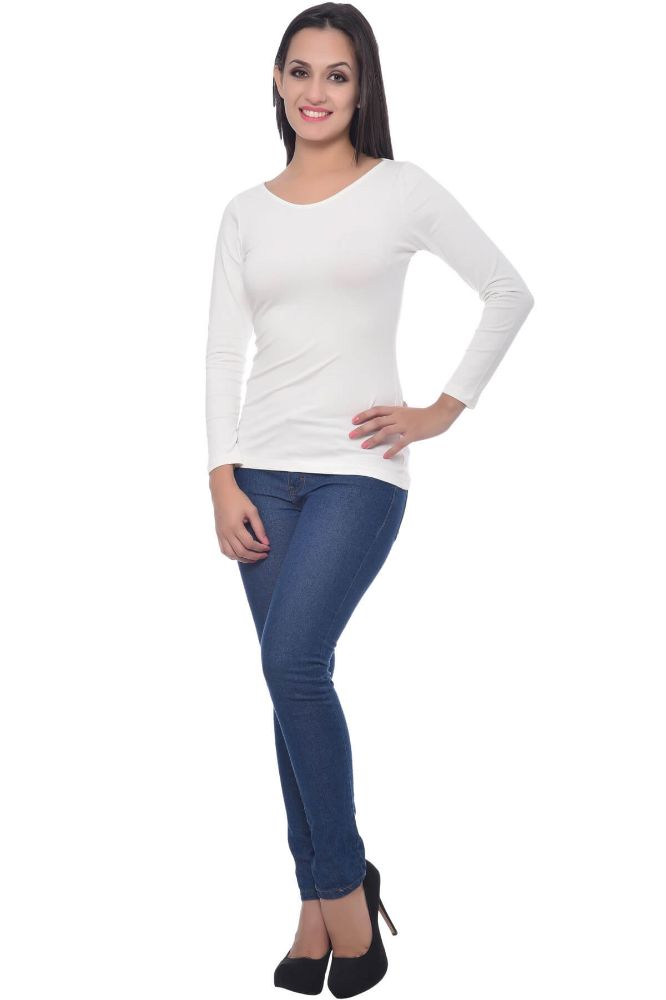 Picture of Frenchtrendz Cotton Spandex Ivory Bateu Neck Full Sleeve top