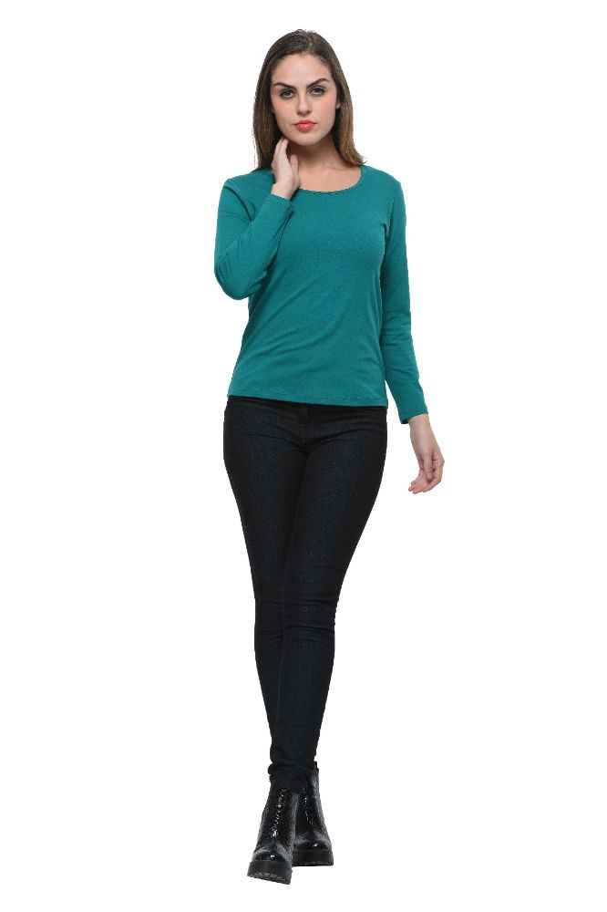 Picture of Frenchtrendz Cotton Spandex Dark Turq Bateu Neck Full Sleeve Top