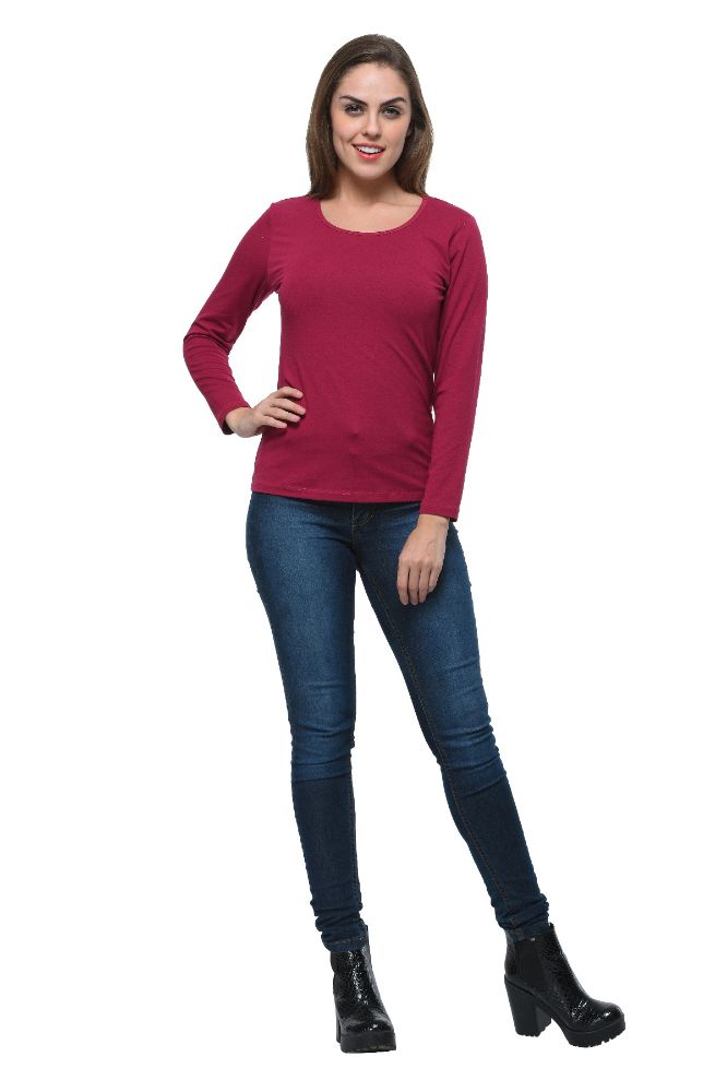 Picture of Frenchtrendz Cotton Spandex Dark Violet Bateu Neck Full Sleeve Top