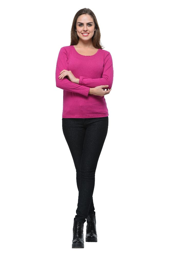 Picture of Frenchtrendz Cotton Spandex Violet Bateu Neck Full Sleeve top