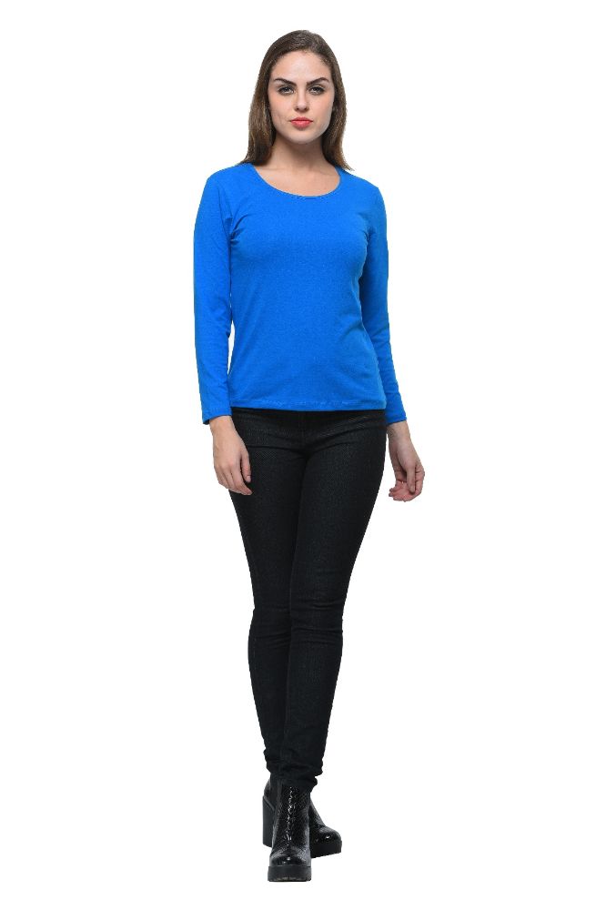 Picture of Frenchtrendz Cotton Spandex Royal Blue Bateu Neck Full Sleeve Top
