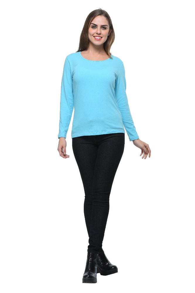 Picture of Frenchtrendz Cotton Spandex Sky Blue Bateu Neck Full Sleeve Top
