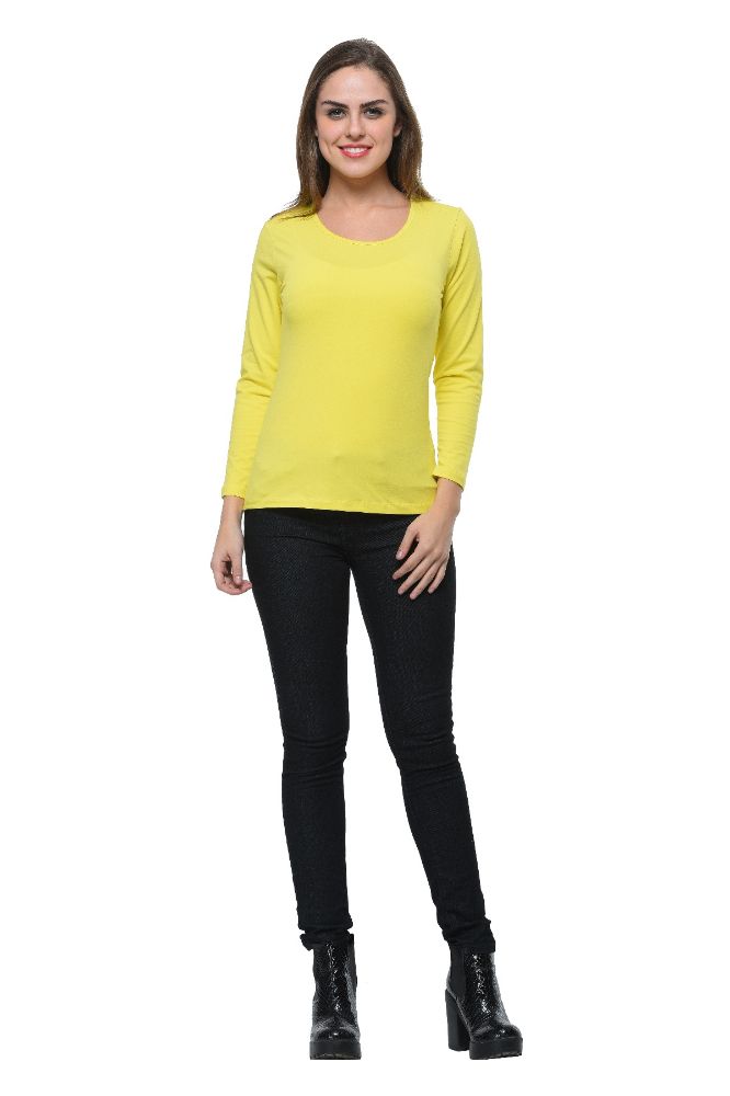Picture of Frenchtrendz Cotton Spandex Yellow Bateu Neck Full Sleeve Top