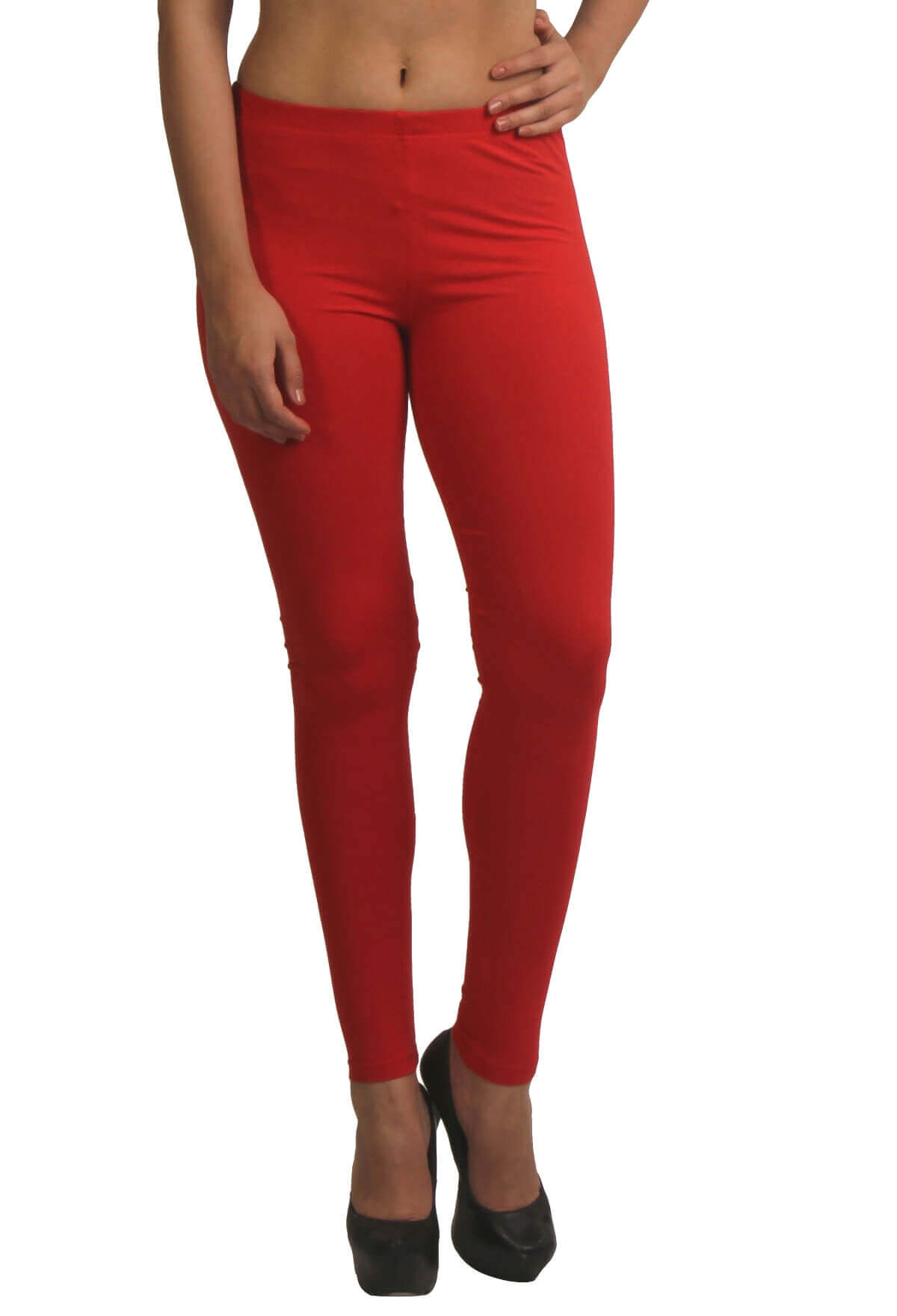 Frenchtrendz Cotton Spandex Fleece Red Warmer Ankle Leggings