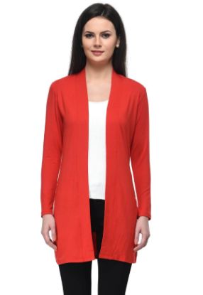 Picture of Frenchtrendz Viscose Spandex Red Long Length Shrug