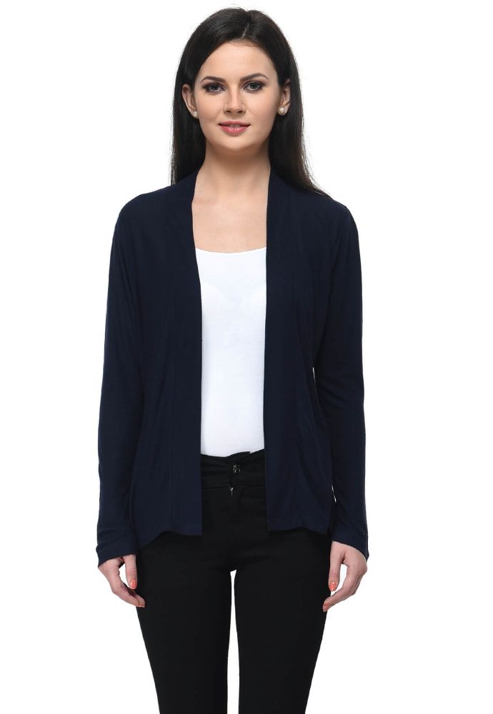 Picture of Frenchtrendz Viscose Crepe Navy Front Placket Medium Length full Sleeve Shrug