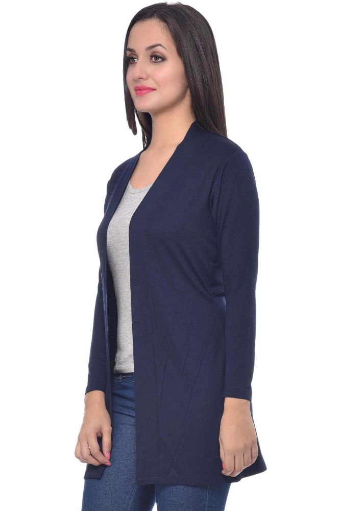 Picture of Frenchtrendz Viscose Spandex Navy Long Length Shrug