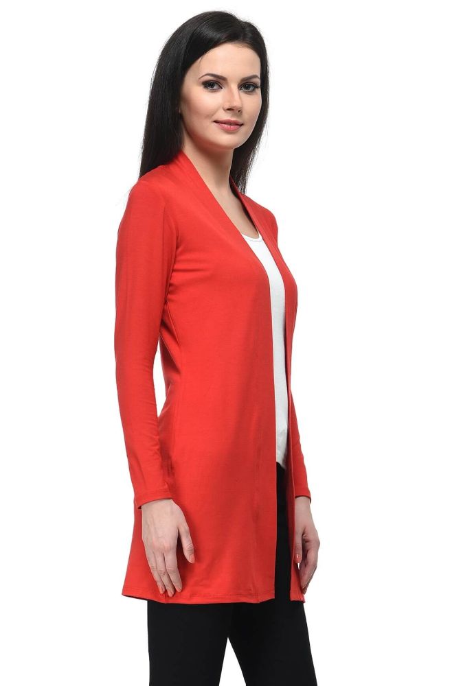 Picture of Frenchtrendz Viscose Spandex Red Long Length Shrug