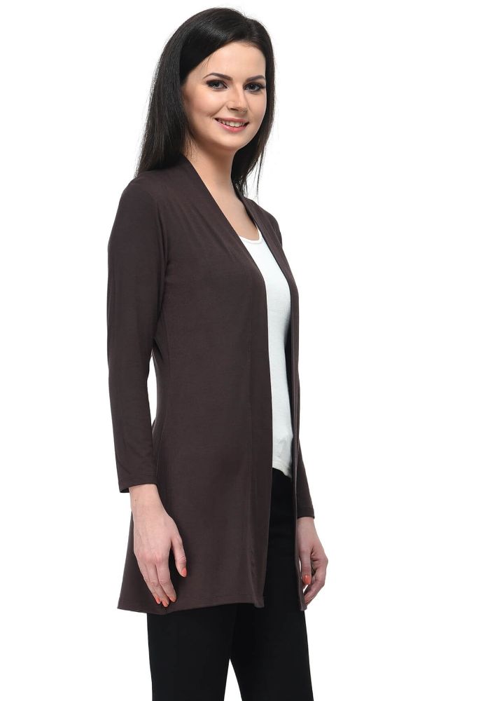 Picture of Frenchtrendz Viscose Spandex Chocolate Long Length Shrug
