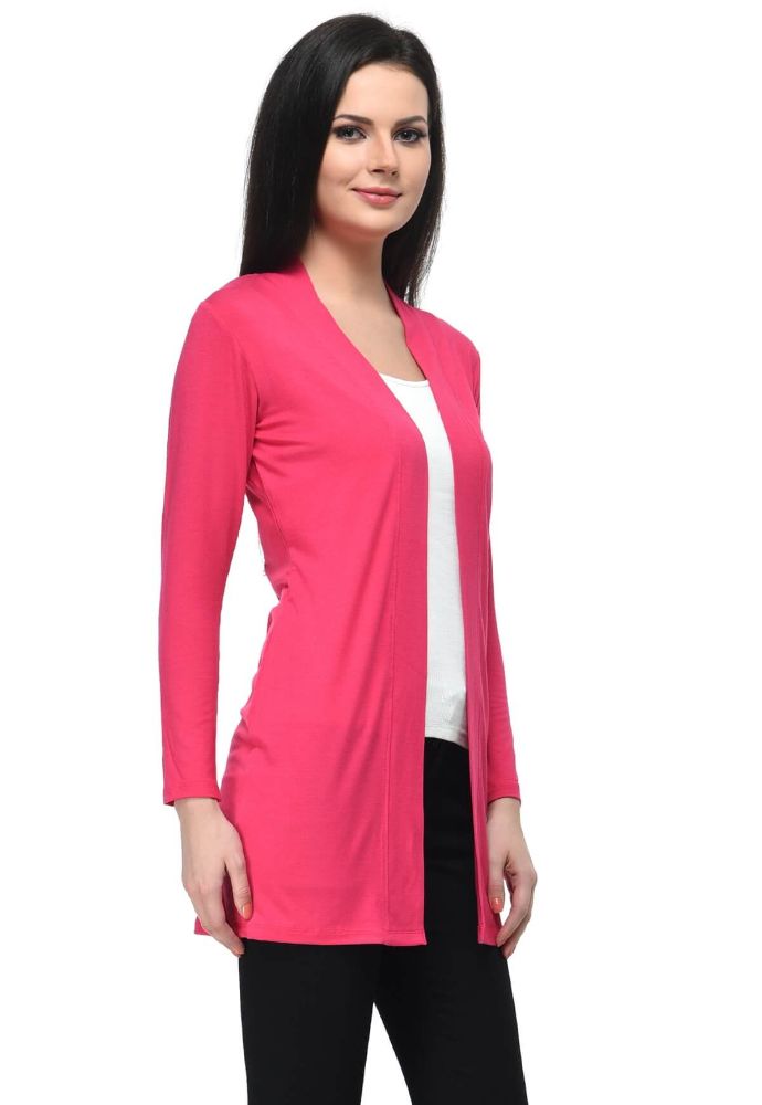 Picture of Frenchtrendz Viscose Spandex Pink Long Length Shrug