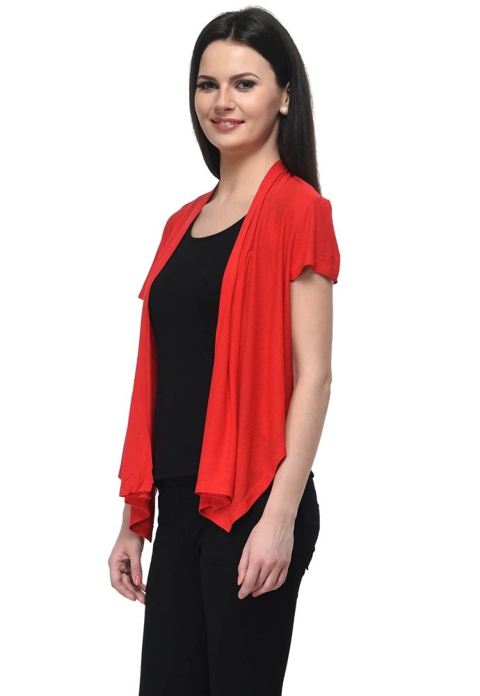 Picture of Frenchtrendz Viscose Crepe Red Short Length Shrug