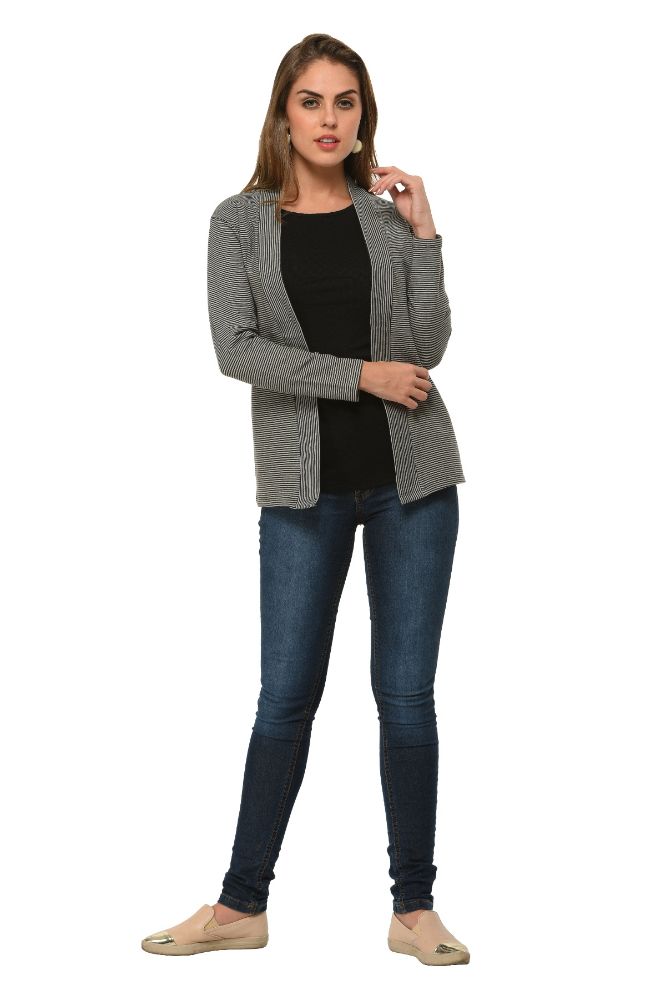 Picture of Frenchtrendz Cotton Spandex Fleece Black Grey Medium Length Shrug