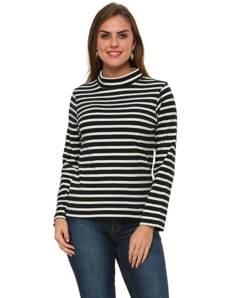 Picture of Frenchtrendz Cotton Black White Highneck Full Sleeve T-Shirt