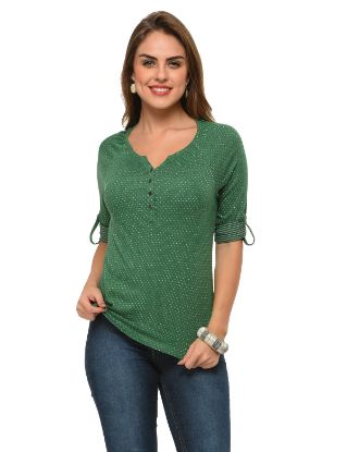 Picture of Frenchtrendz Cotton Poly Dark Green Raglan 3/4 Sleeve Top