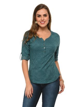 Picture of Frenchtrendz Cotton Poly Turq Raglan 3/4 Sleeve Top