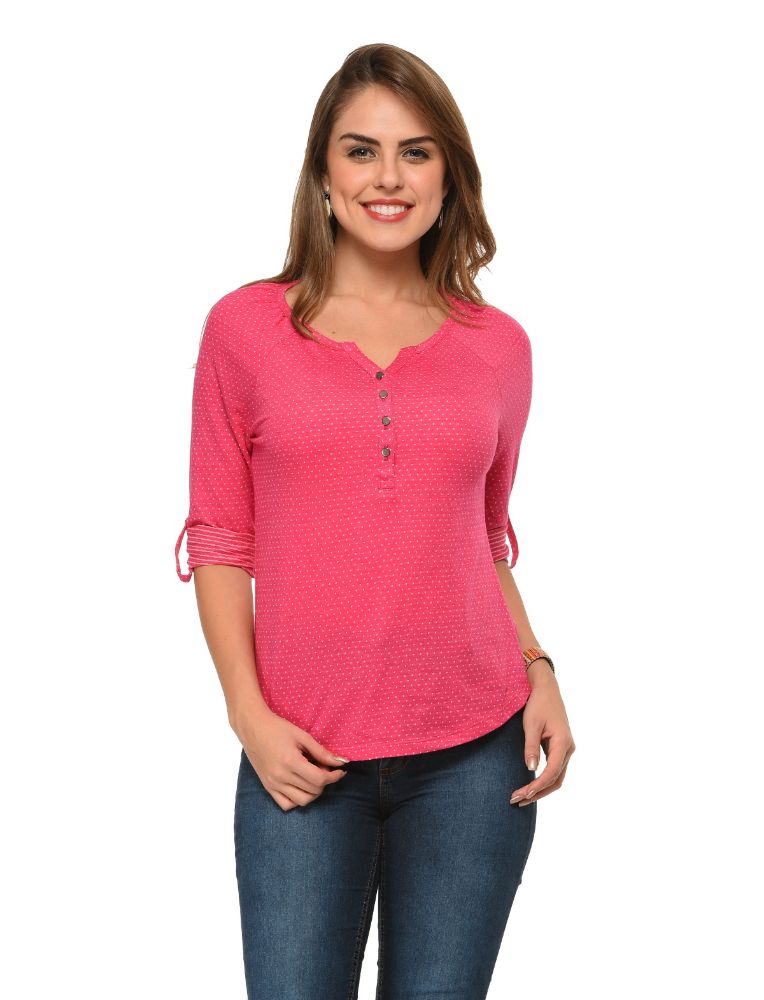 Picture of Frenchtrendz Cotton Poly Pink Raglan 3/4 Sleeve Top