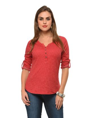 Picture of Frenchtrendz Cotton Poly Maroon Raglan 3/4 Sleeve Top