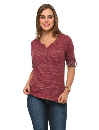 Picture of Frenchtrendz Cotton Poly Dark Maroon Raglan 3/4 Sleeve Top