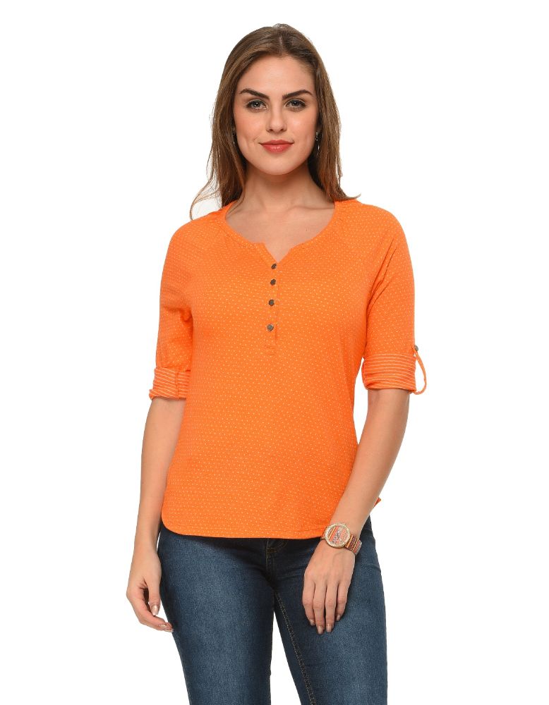 Picture of Frenchtrendz Cotton Poly Orange Raglan 3/4 Sleeve Top