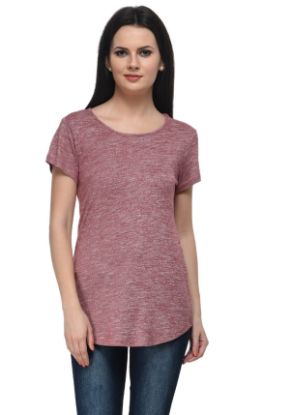 Picture of Frenchtrendz Grindle Maroon Round Neck short Sleeve Long Length Top