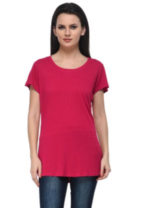 Picture of Frenchtrendz Viscose Pink Round Neck Long Length short Sleeve Top