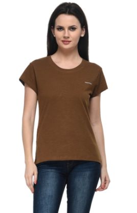 Picture of Frenchtrendz Cotton Slub Khaki Round Neck Half Sleeve Medium Length T-Shirt