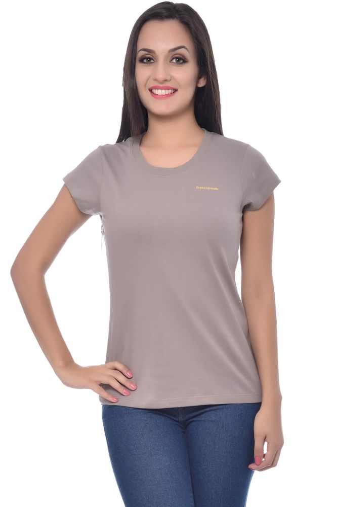 Picture of Frenchtrendz Cotton Grey Round Neck Half Sleeve Medium Length T-Shirt