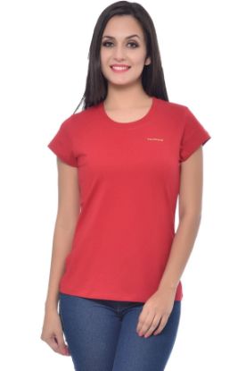Picture of Frenchtrendz Cotton Red Round Neck Half Sleeve Medium Length T-Shirt