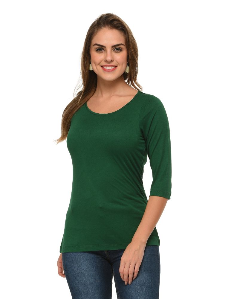 Picture of Frenchtrendz Viscose Dark Green Bateu Neck 3/4 Sleeve Top