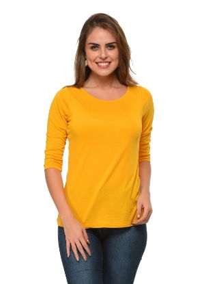 Picture of Frenchtrendz Viscose Mustard Bateu Neck 3/4 Sleeve Top