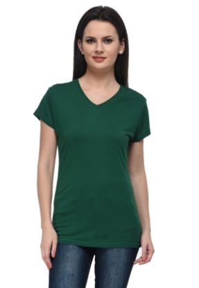 Picture of Frenchtrendz Viscose Green V-Neck short Sleeve Medium Length Top
