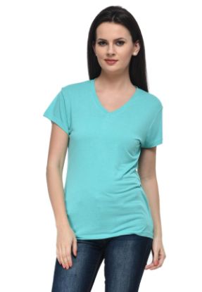 Picture of Frenchtrendz Viscose Turq V-Neck short Sleeve Medium Length Top