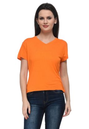 Picture of Frenchtrendz Viscose Orange V-Neck Half Sleeve Short Length Tops