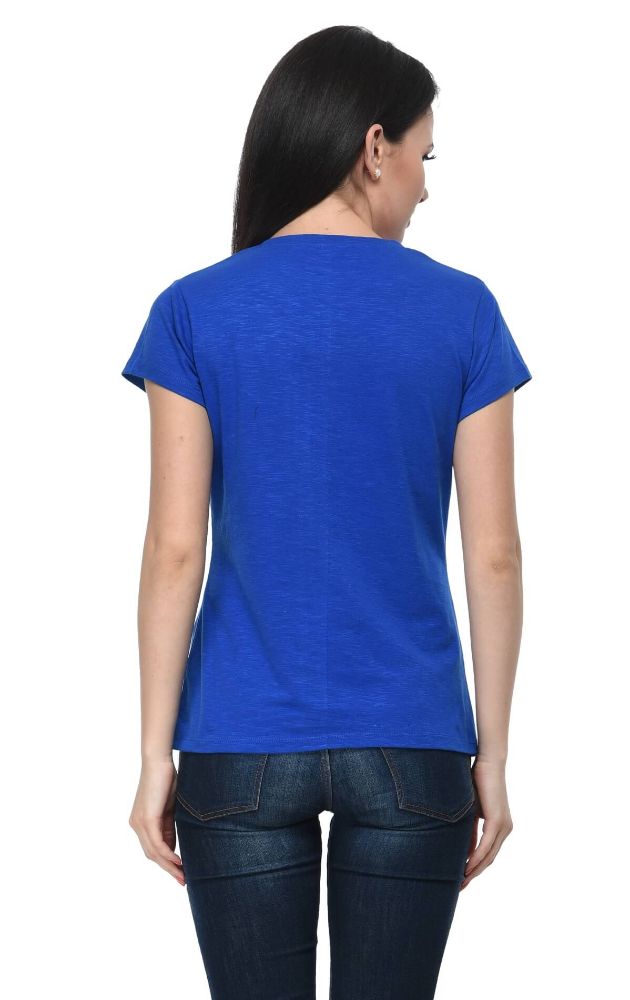 Picture of Frenchtrendz Cotton Slub Ink Blue Henley neck short Sleeve Top