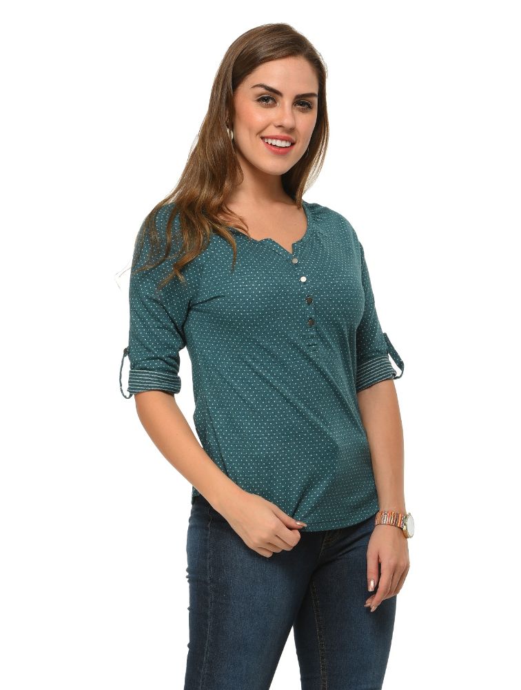 Picture of Frenchtrendz Cotton Poly Turq Raglan 3/4 Sleeve Top