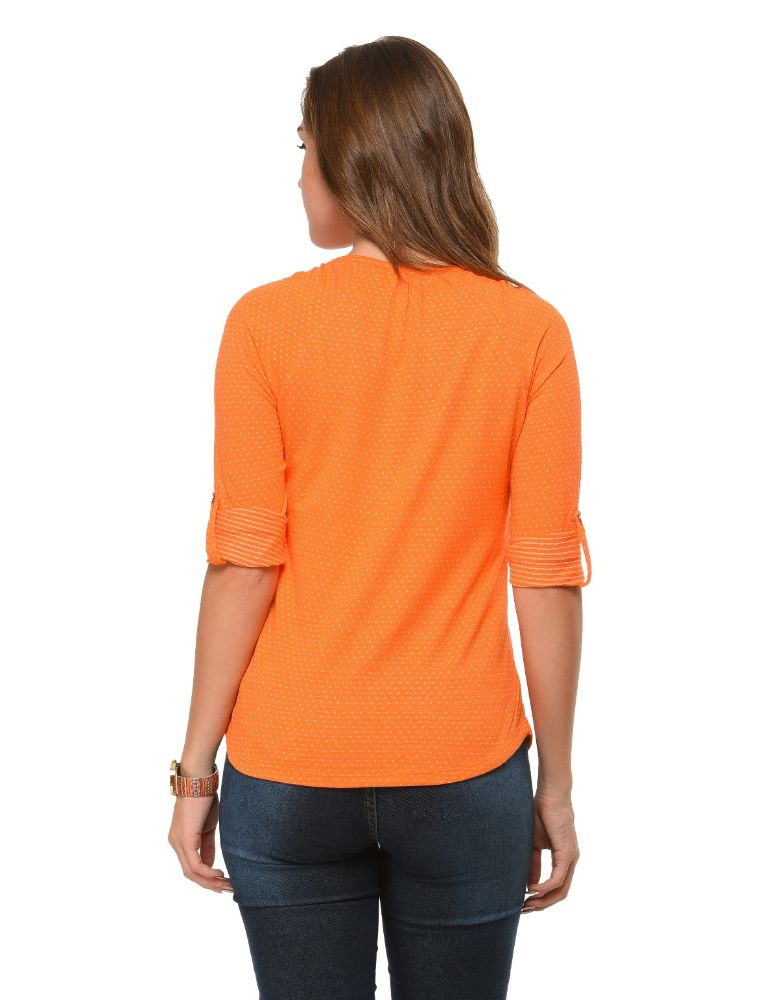 Picture of Frenchtrendz Cotton Poly Orange Raglan 3/4 Sleeve Top