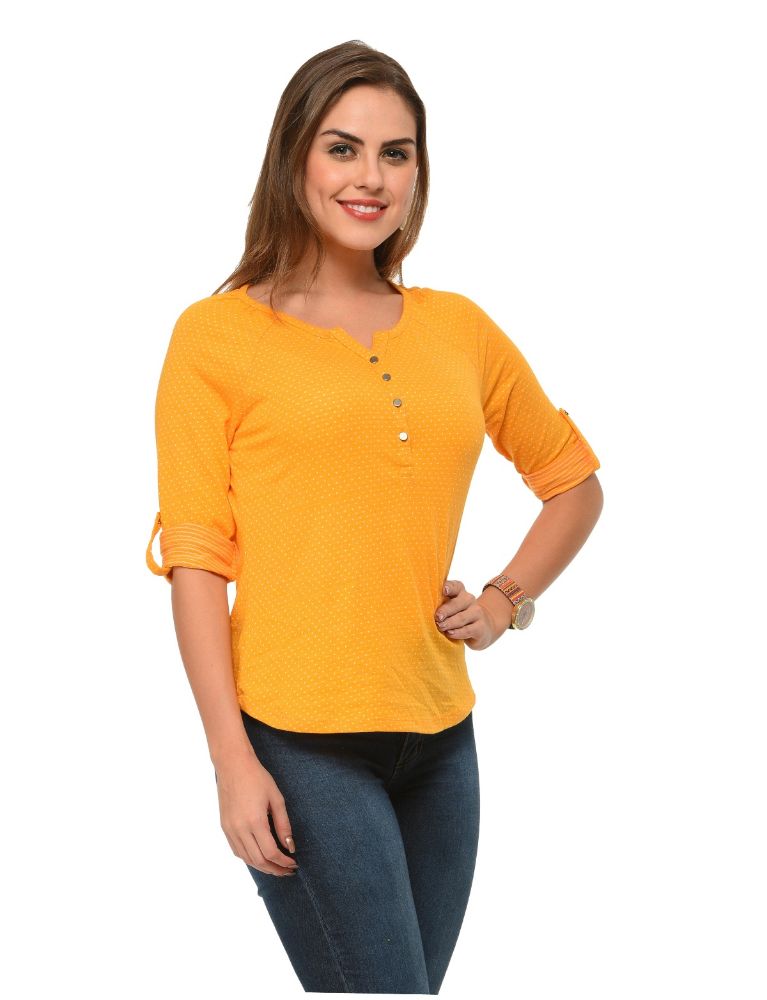 Picture of Frenchtrendz Cotton Poly Mustard Raglan 3/4 Sleeve Top