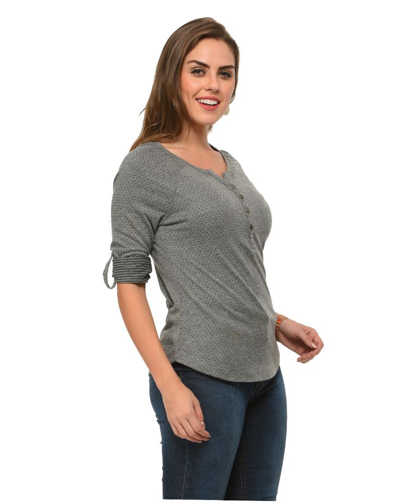 Picture of Frenchtrendz Cotton Poly Grey Raglan 3/4 Sleeve Top