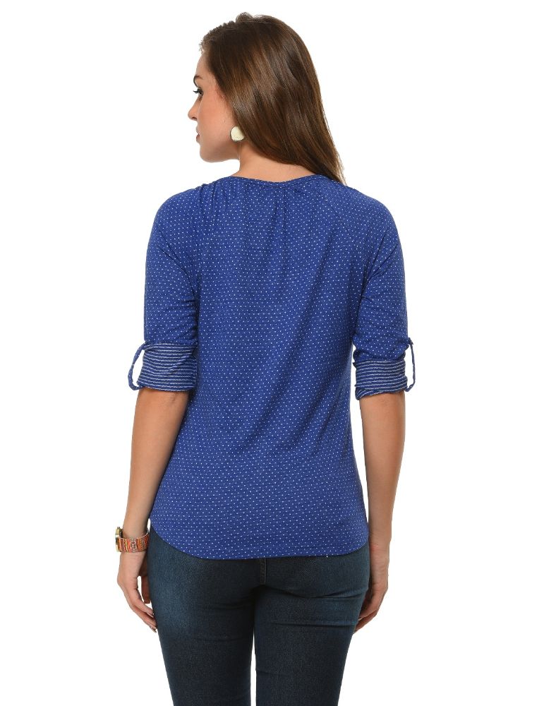 Picture of Frenchtrendz Cotton Poly Ink Blue Raglan 3/4 Sleeve Top