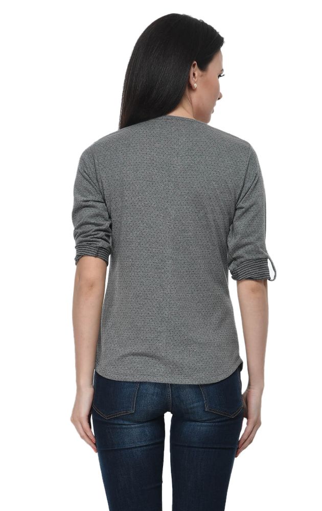 Picture of Frenchtrendz Cotton Poly Grey Henley Neck 3/4 Sleeve Top