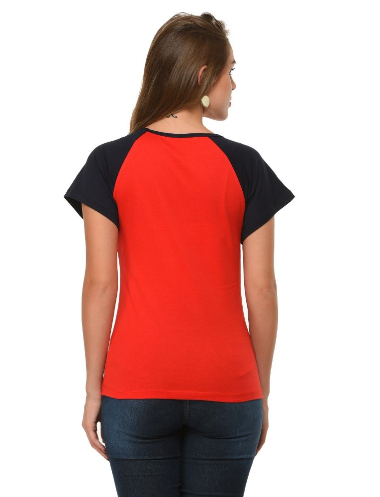 Picture of Frenchtrendz Cotton Red Navy Raglan Cap Sleeve Medium Length Top