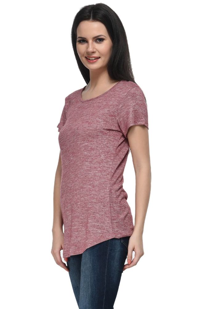 Picture of Frenchtrendz Grindle Maroon Round Neck Short Sleeve Long Length Tops