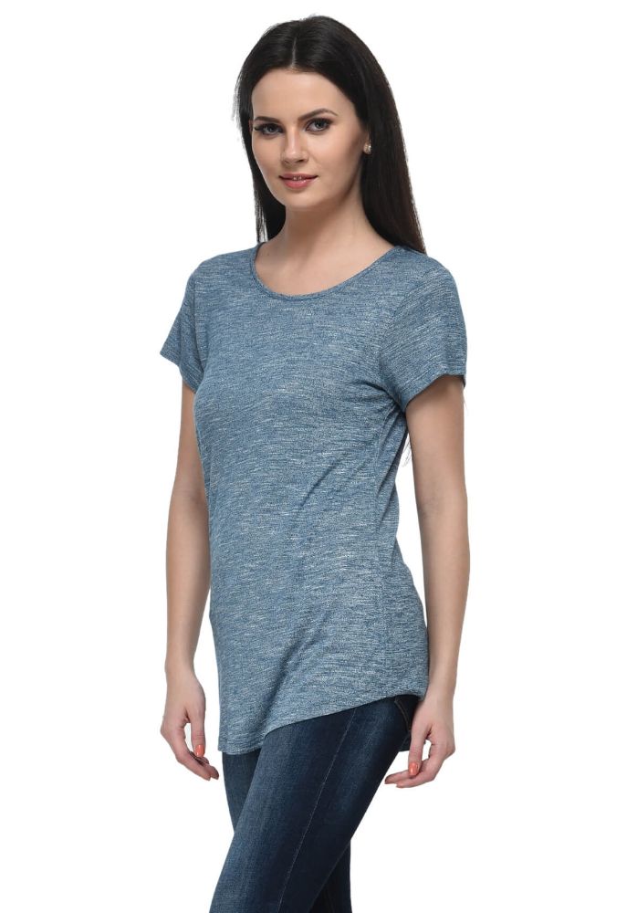 Picture of Frenchtrendz Grindle Blue Round Neck short Sleeve Long Length Top