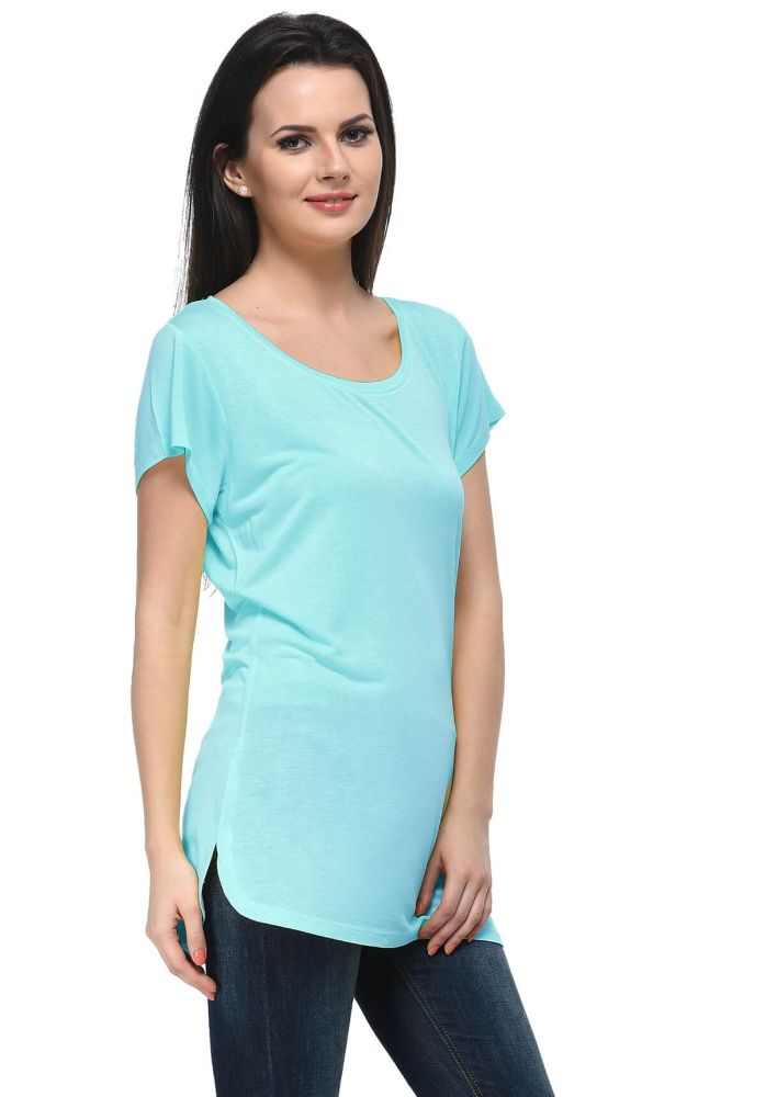 Picture of Frenchtrendz Viscose Aqua Round Neck Long Length short Sleeve Top