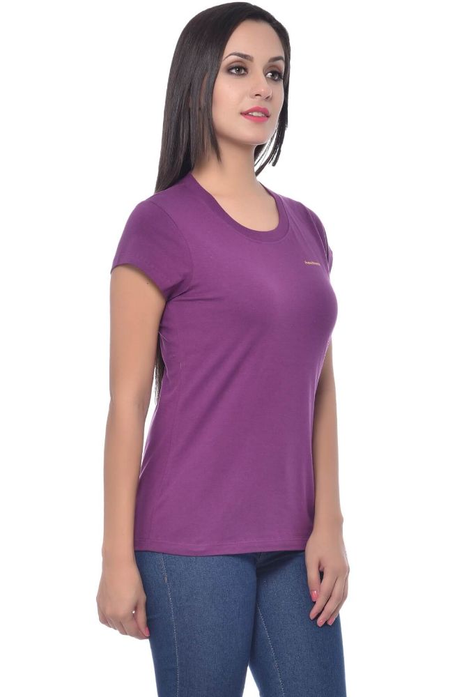 Picture of Frenchtrendz Cotton Dark Purple Round Neck Half Sleeve Medium Length T-Shirt