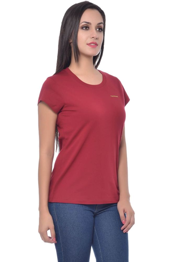 Picture of Frenchtrendz Cotton Maroon Round Neck Half Sleeve Medium Length T-Shirt