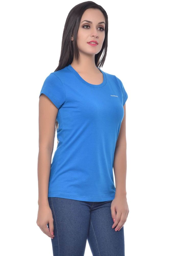 Picture of Frenchtrendz Cotton Blue Round Neck Half Sleeve Medium Length T-Shirt